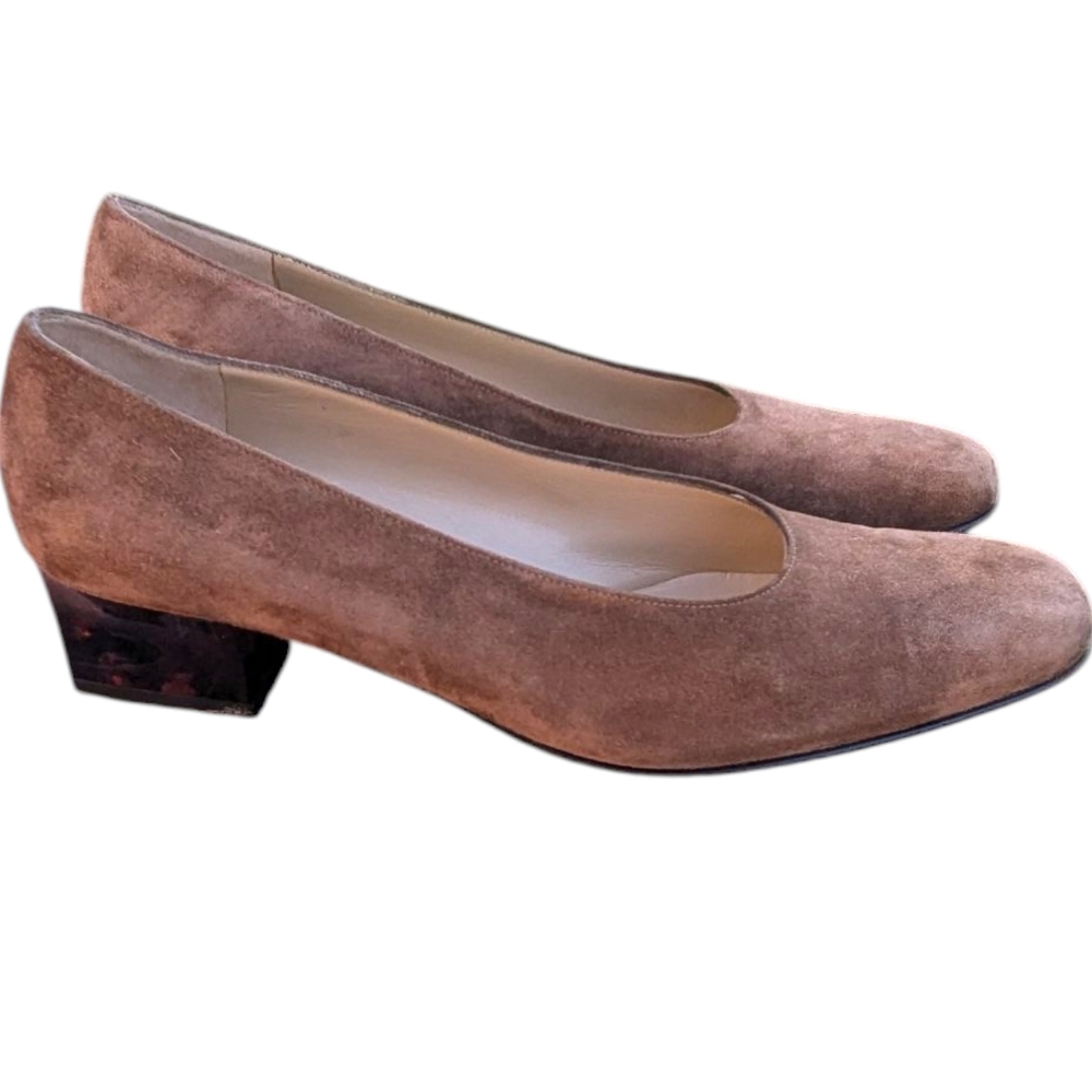 Salvatore Ferragamo Suede Lucite Block Heels sz 8 AAA Brown/Taupe Vintage